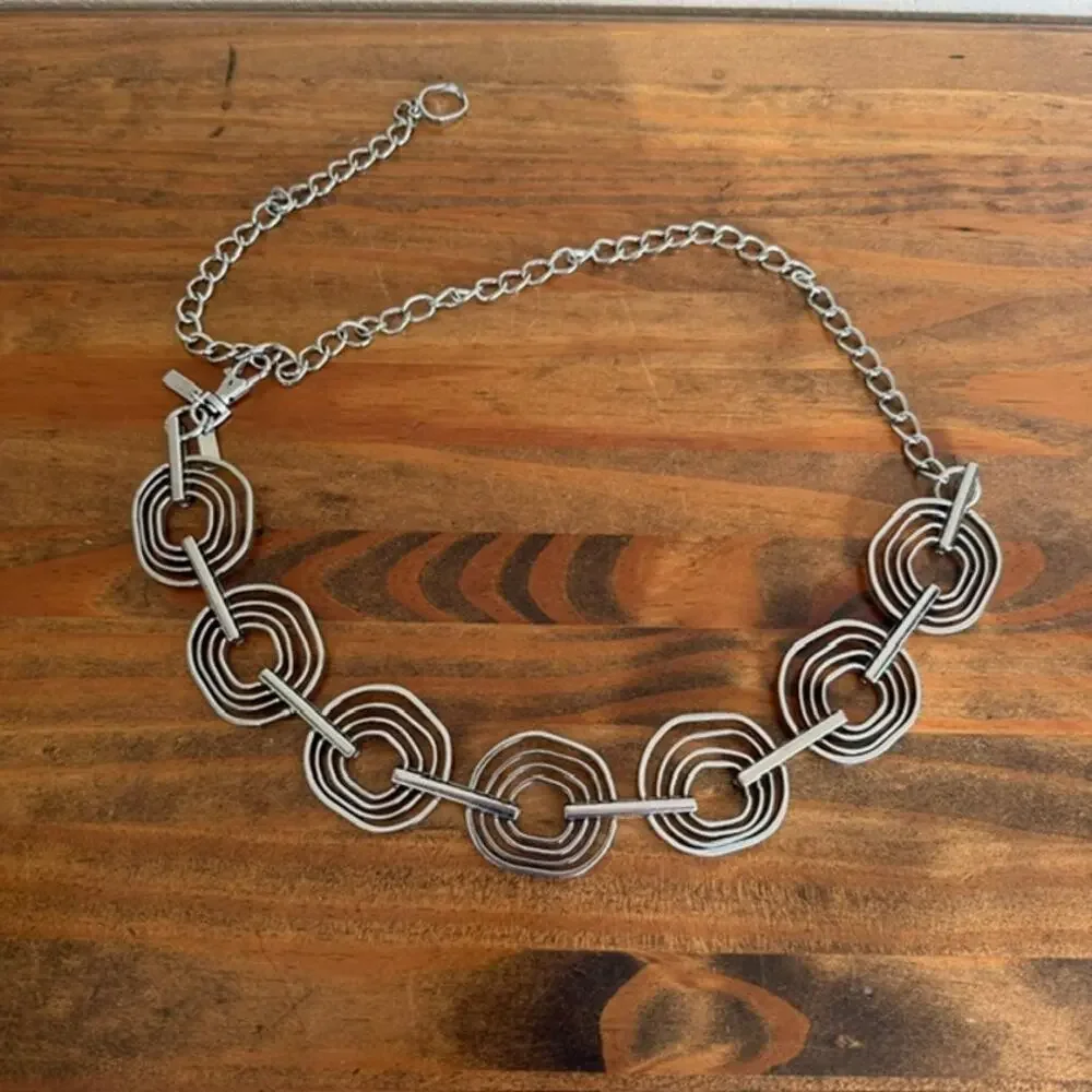 Chicos Chain Belt Silver Tone Nested Circles Link Y2K Statement Boho Hippie
